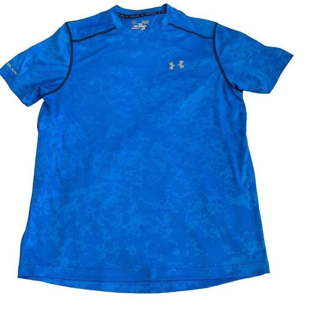 EUC Under Armour Run Coldblack Blue Fitted HeatGear Short Sleeve Tee - Med